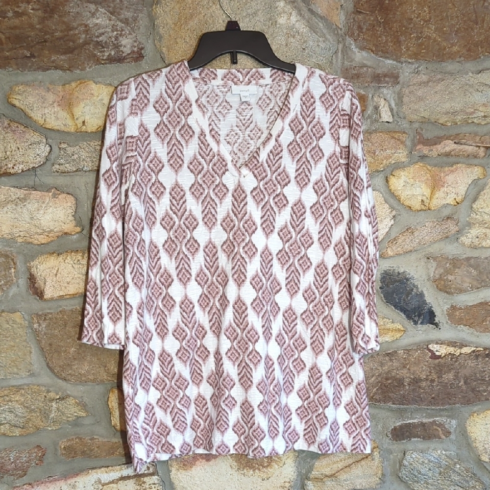 J. Jill Geometric Patterned V-Neck Cotton Top